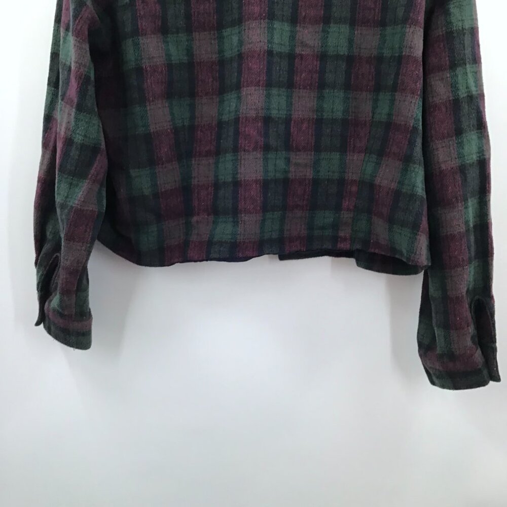 Vintage 1990s Cropped Plaid Flannel Shirt Grunge Sz 22 Long Sleeve Red Green - Picture 8 of 11